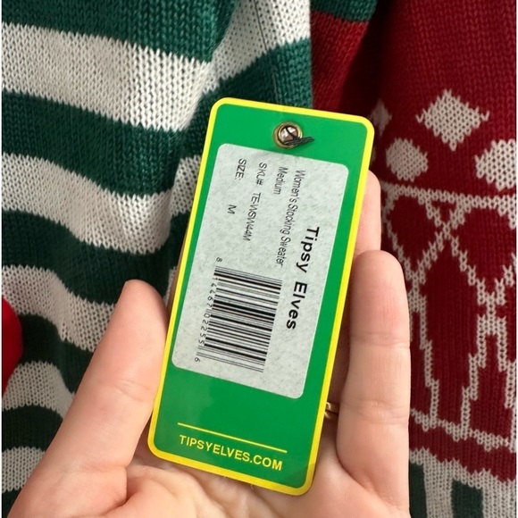 Tipsy Elves Christmas Sweater Ugly Party Striped Stocking 3D Side Medium New - Picture 4 of 8